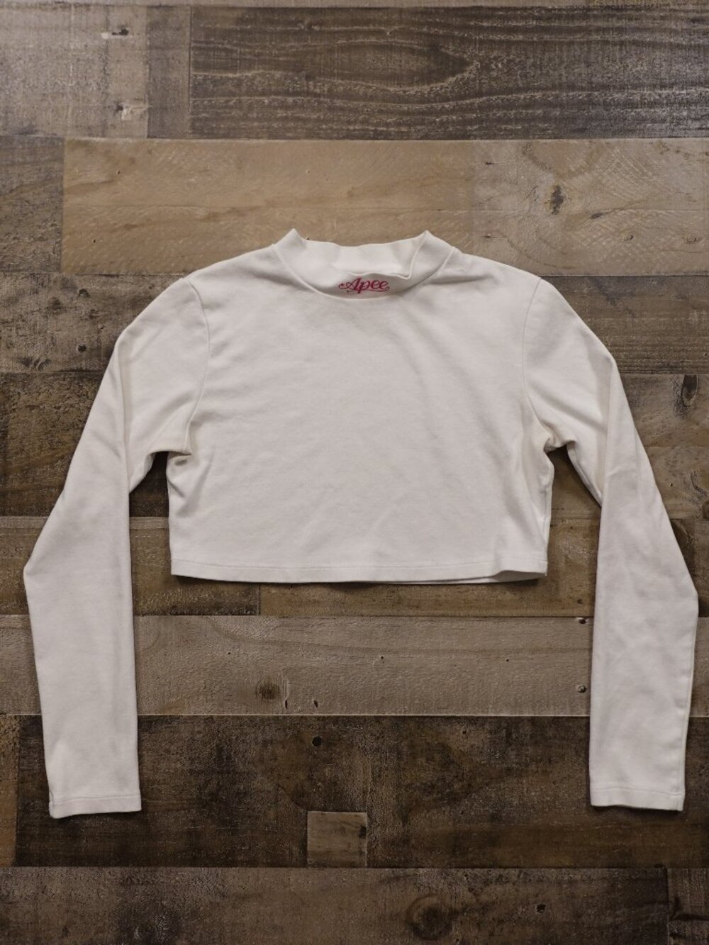 A Bathing Ape APE Women's XS White Mock Neck Cropped Long Sleeve Top